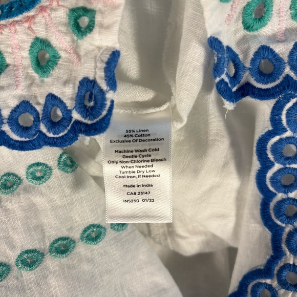 Talbots white linen blend embroidered eyelet tie sleeve square neck spring top L - Picture 12 of 12